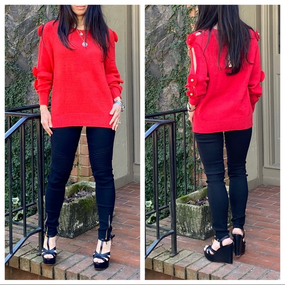 ✨LAST ONE✨PARIS✨Red Chic sleeves detail sweater - Picture 2 of 7